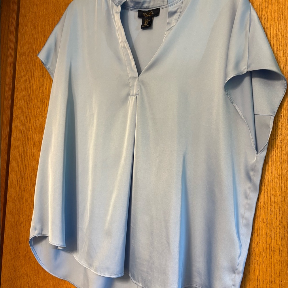 Rachel Blue Dolman Sleeve Blouse with Mandarin Collar